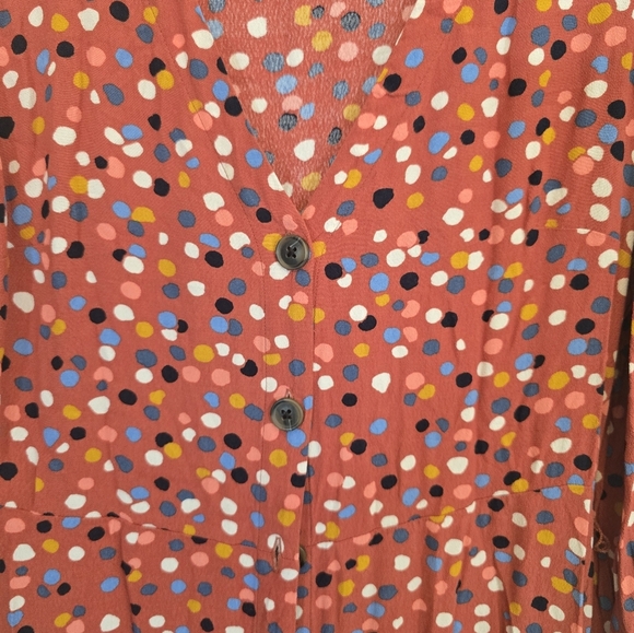 LOFT Size 8 Multicolored Polka Dot Midi Shirt Dress - Picture 6 of 9